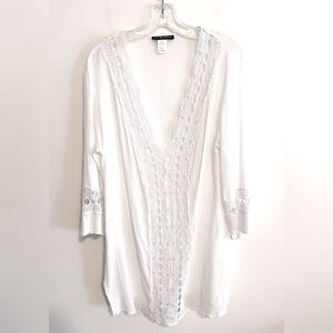 La Blanca White Swim Beach Pool Coverup with Crochet Lace Detail. Size 1X